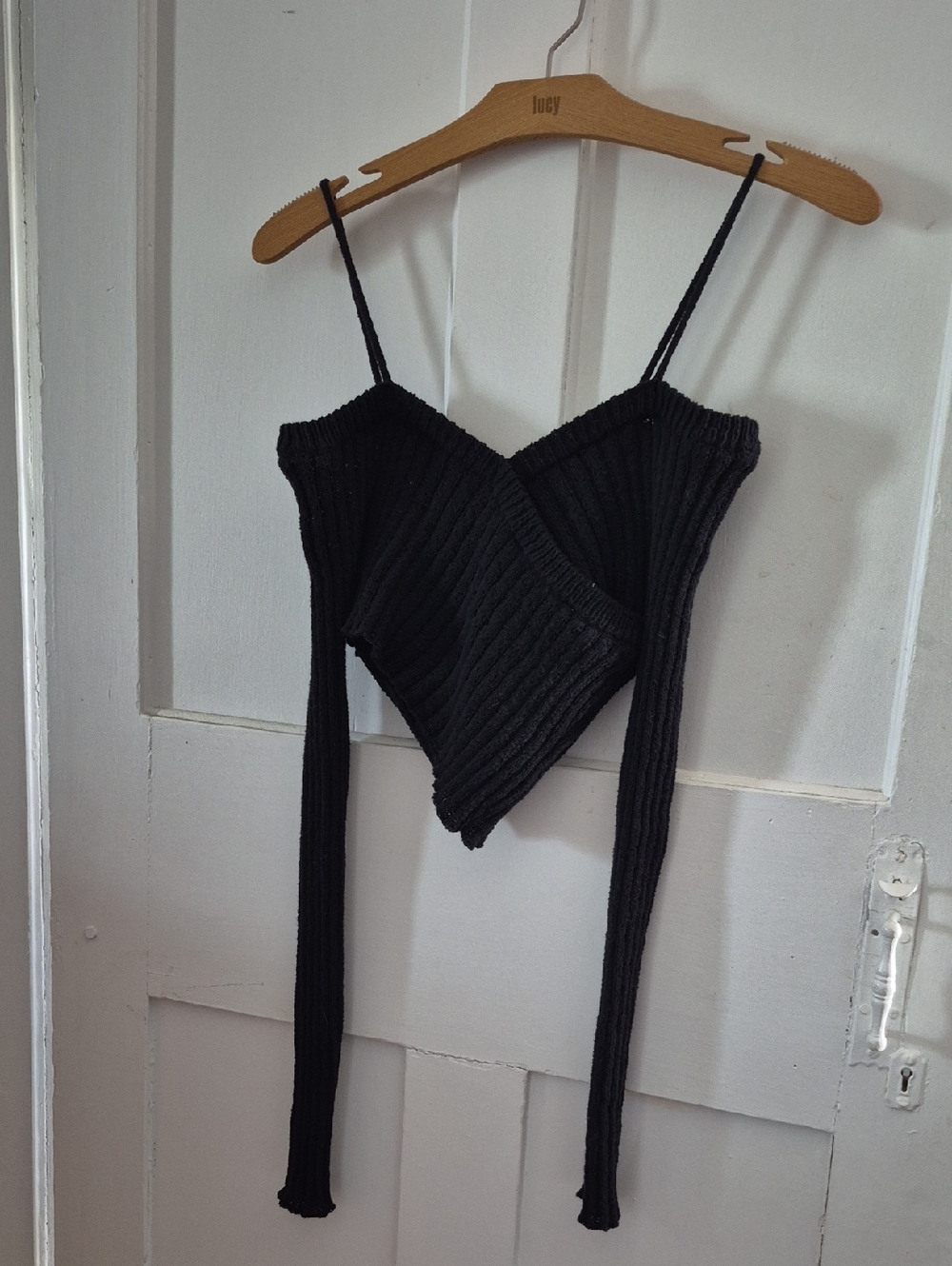 silence + noise Black Ribbed Wrap Camisole with  Sleeves